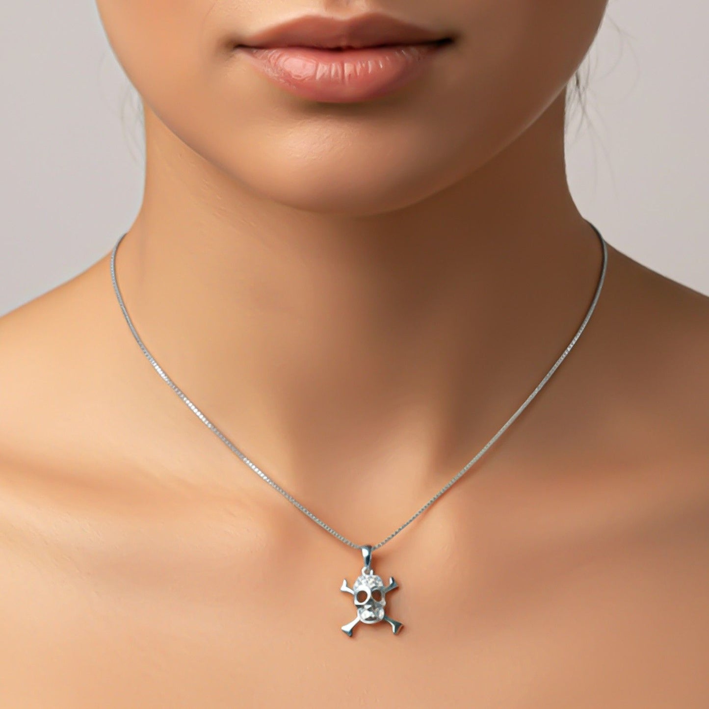 Silver Skull Crossbones Statement Pendant