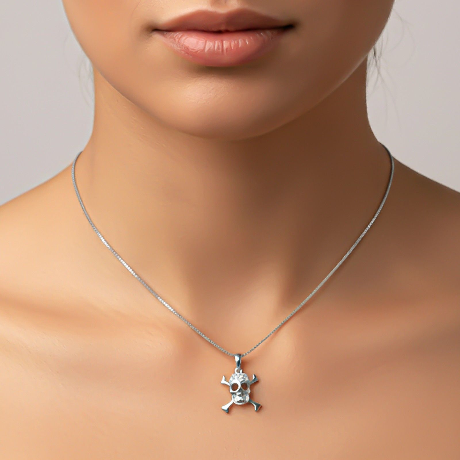 Silver Skull Crossbones Statement Pendant
