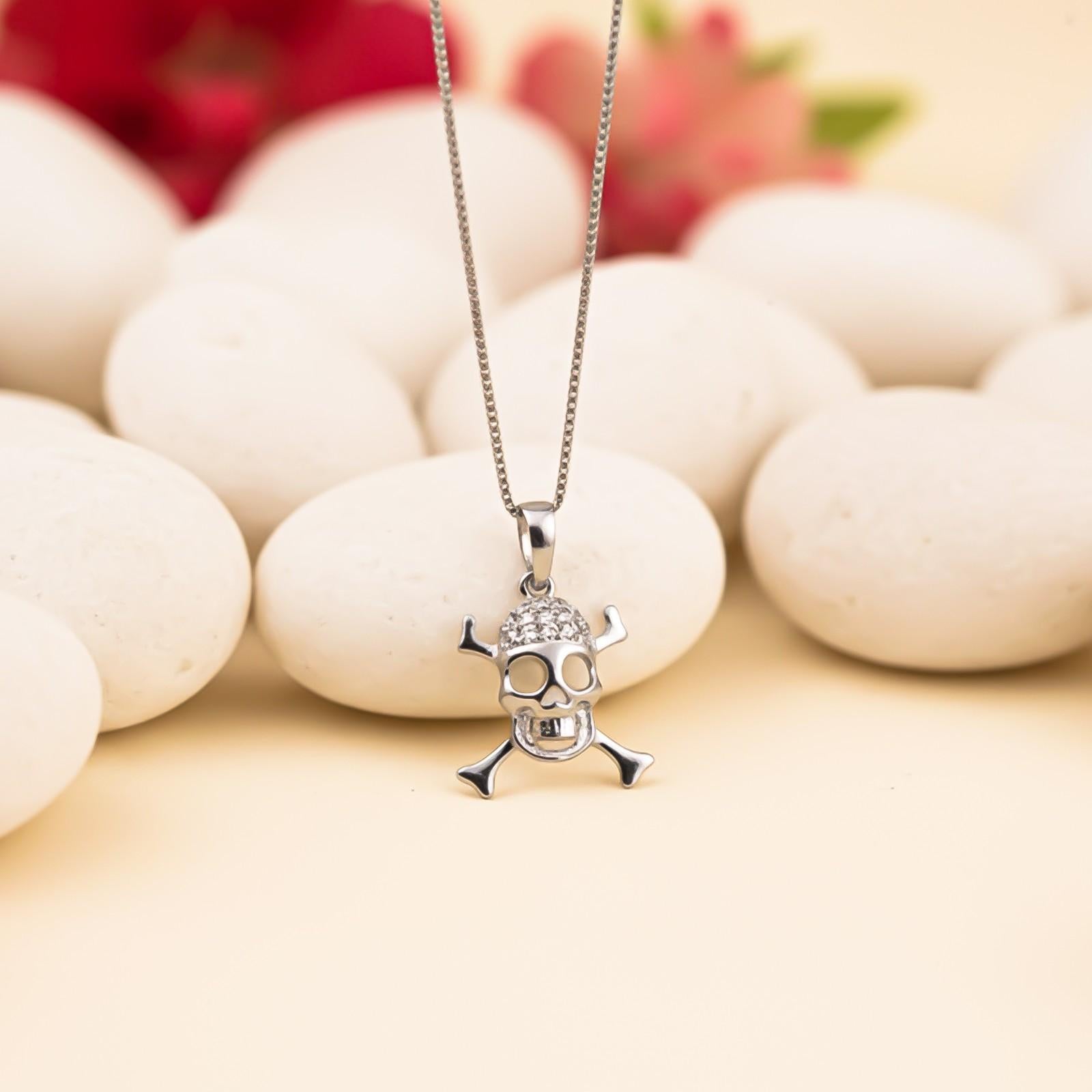 Silver Skull Crossbones Statement Pendant