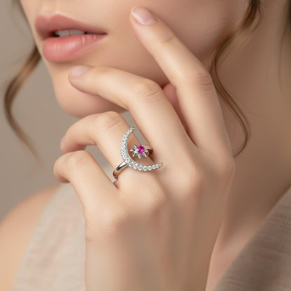 Silver Moon style pink ruby ring