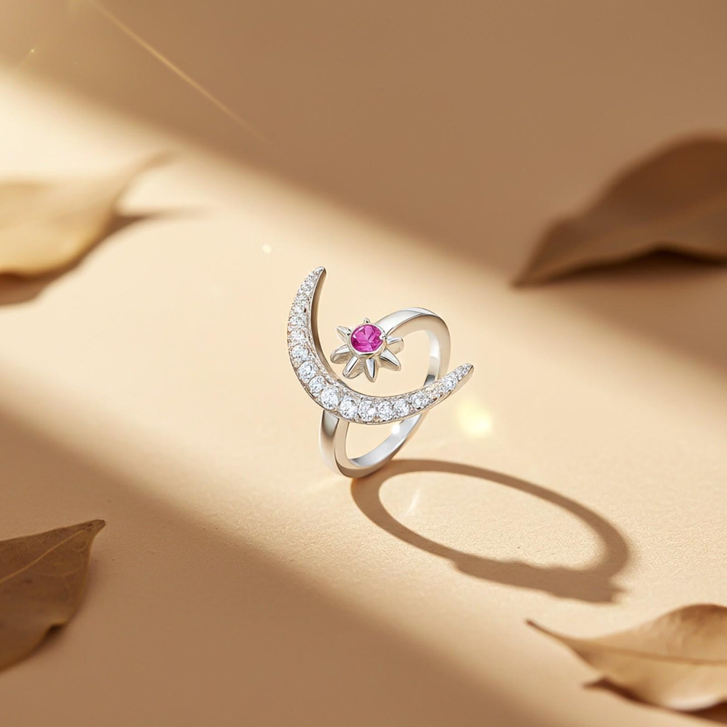 Silver Moon style pink ruby ring