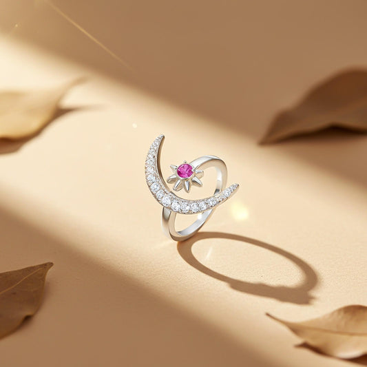 Silver Moon style pink ruby ring