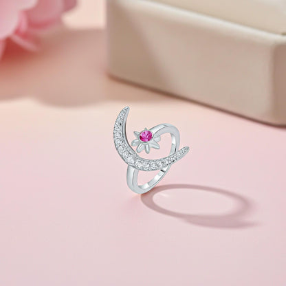 Silver Moon style pink ruby ring