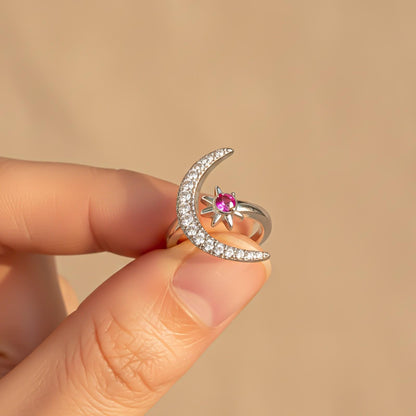 Silver Moon style pink ruby ring