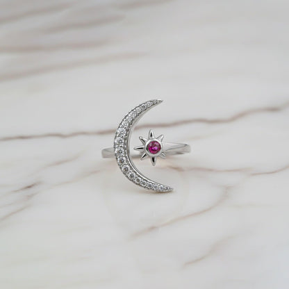 Silver Moon style pink ruby ring