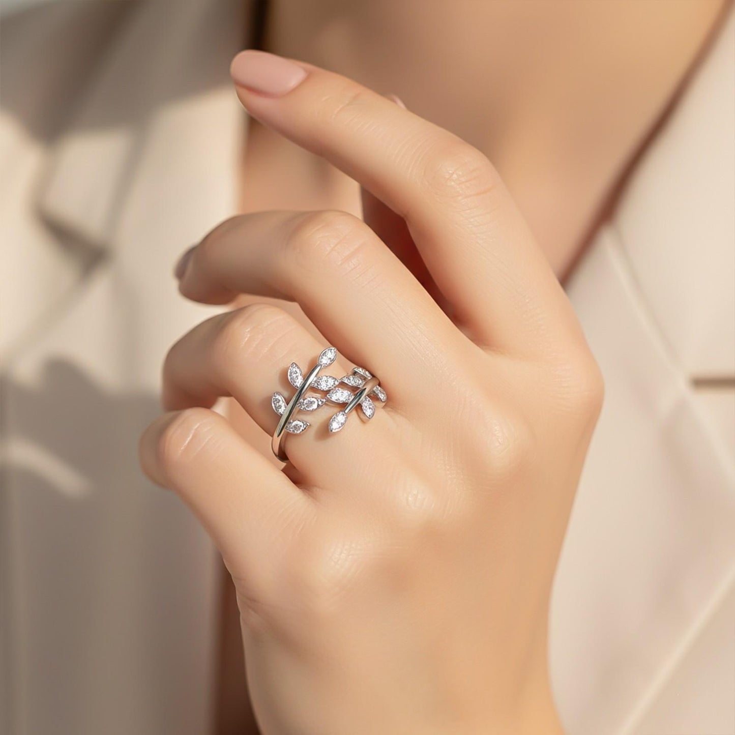 Silver Leaf Design Fancy Women’s Ring