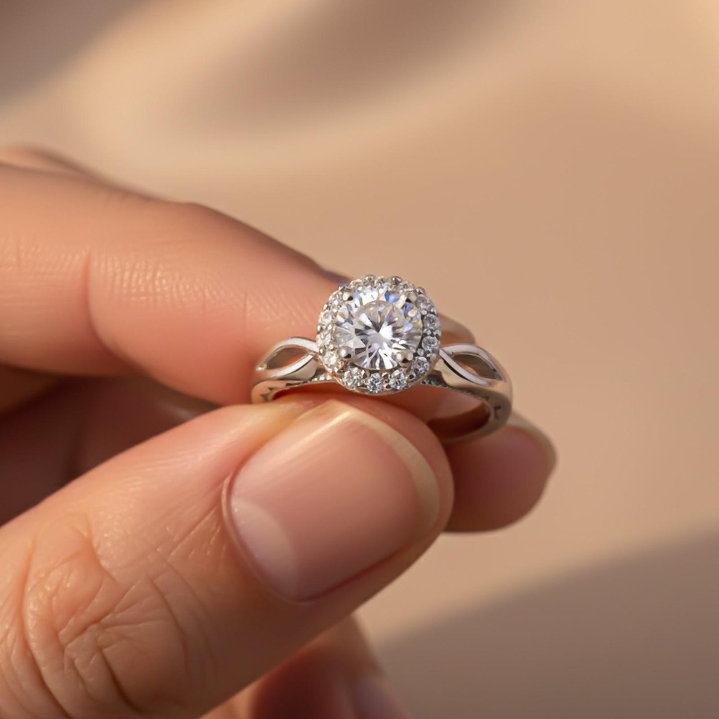 Silver Halo Diamond Studded Ring