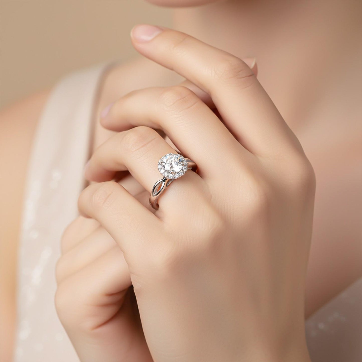 Silver Halo Diamond Studded Ring