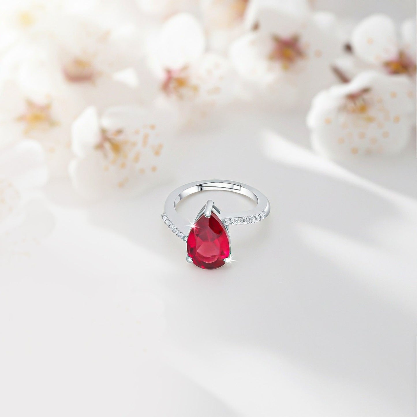 Silver Solitaire Red Ruby Ring For Women
