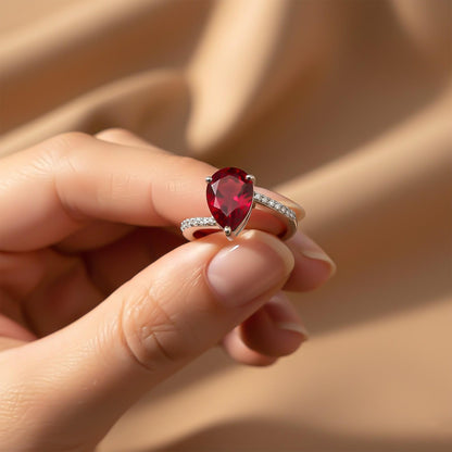 Silver Solitaire Red Ruby Ring For Women