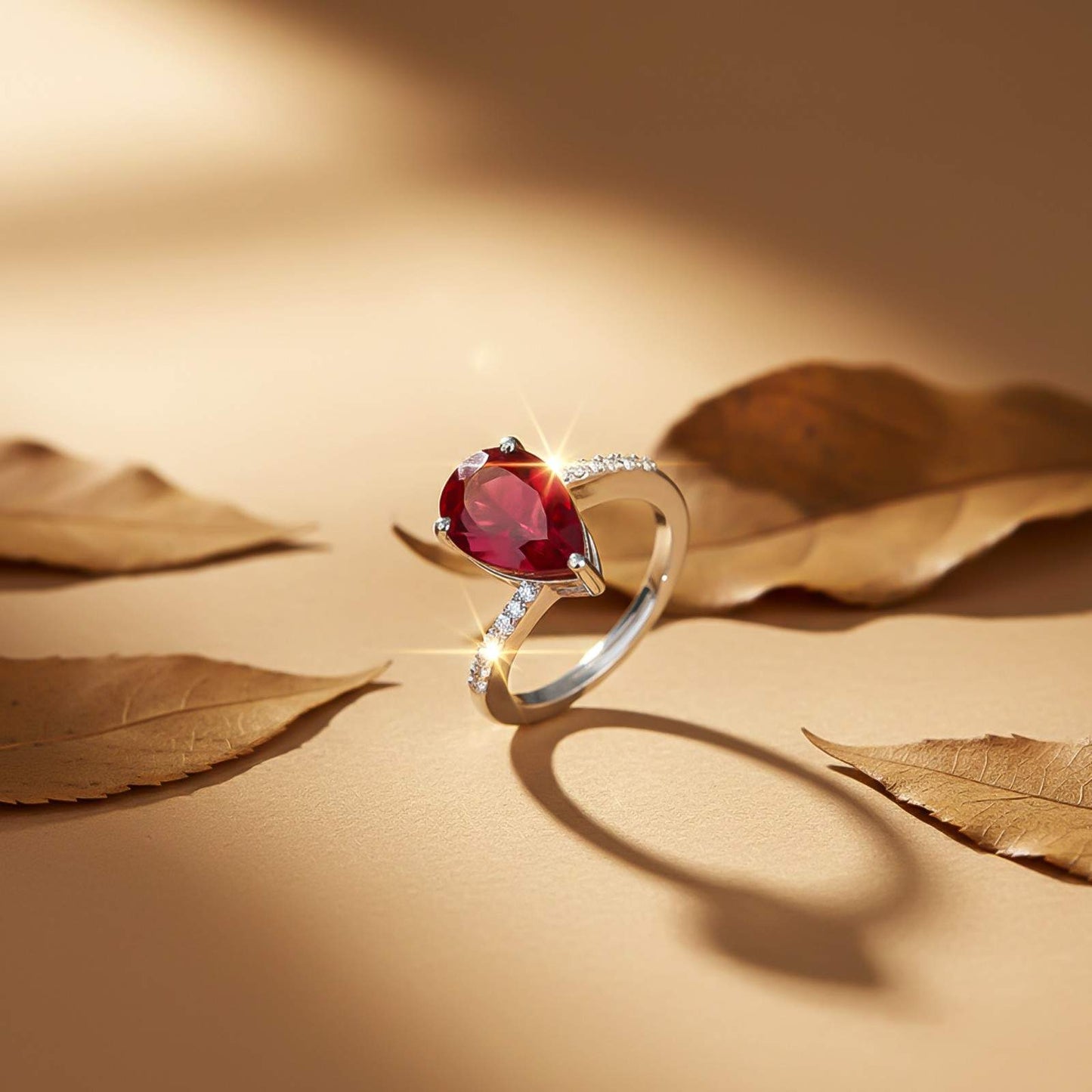 Silver Solitaire Red Ruby Ring For Women