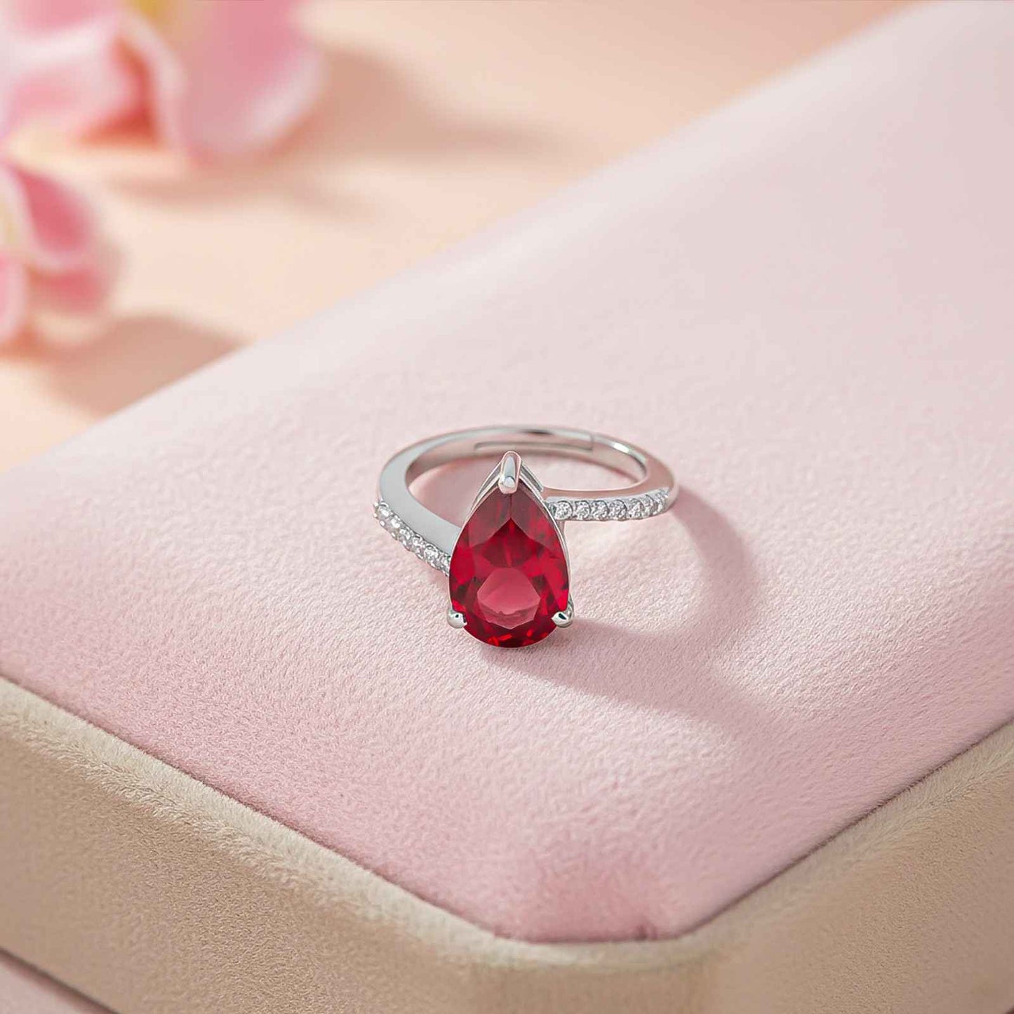 Silver Solitaire Red Ruby Ring For Women