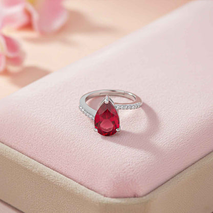 Silver Solitaire Red Ruby Ring For Women