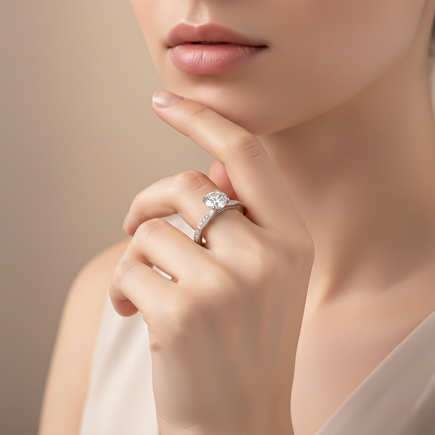 Silver Solitaire Swiss Zircon Thin Band Ring