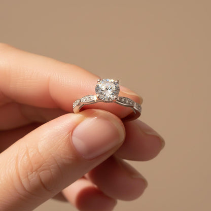 Silver Solitaire Swiss Zircon Thin Band Ring