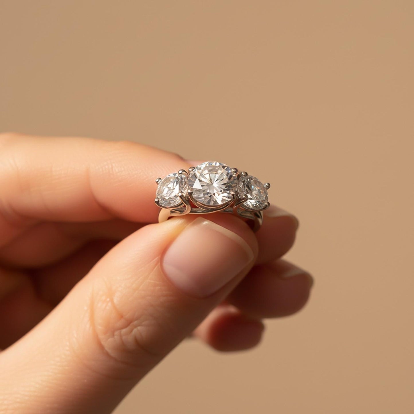Silver Three Stone Zircon Ring