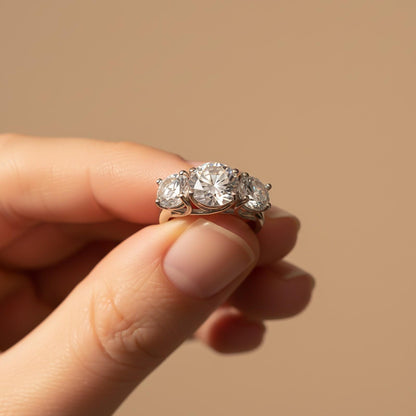 Silver Three Stone Zircon Ring