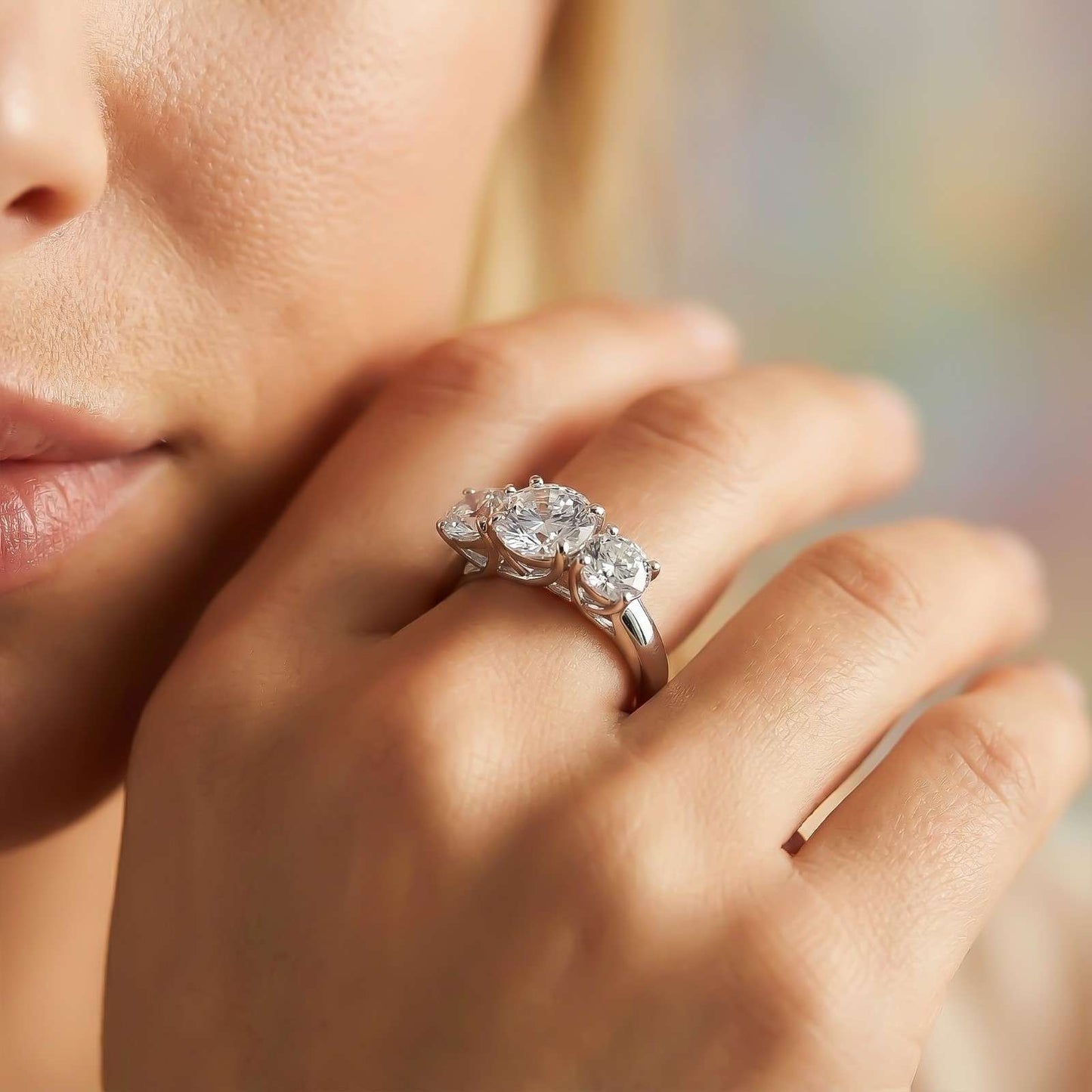 Silver Three Stone Zircon Ring