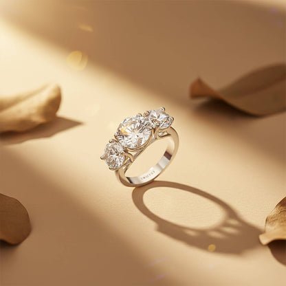 Silver Three Stone Zircon Ring