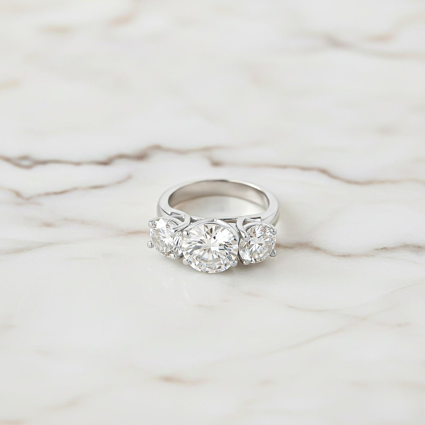 Silver Three Stone Zircon Ring