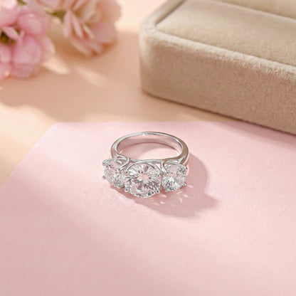 Silver Three Stone Zircon Ring