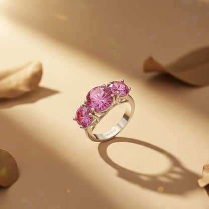 Silver Three Stone Pink Sapphire Ring