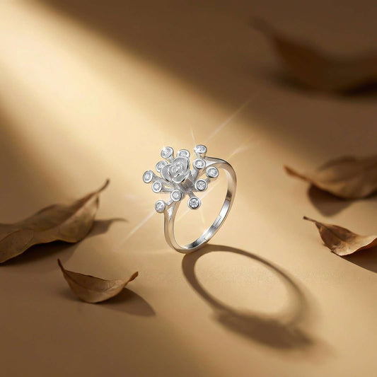 Silver Flower Style Zircon Ring