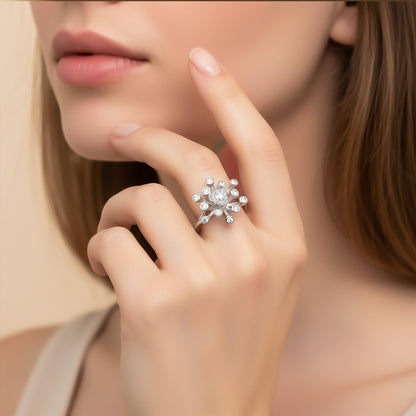 Silver Flower Style Zircon Ring