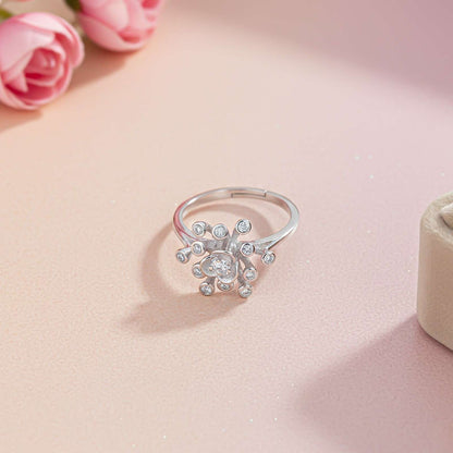Silver Flower Style Zircon Ring