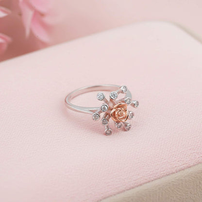 Rose Gold Rose Design Two Tone Ring
