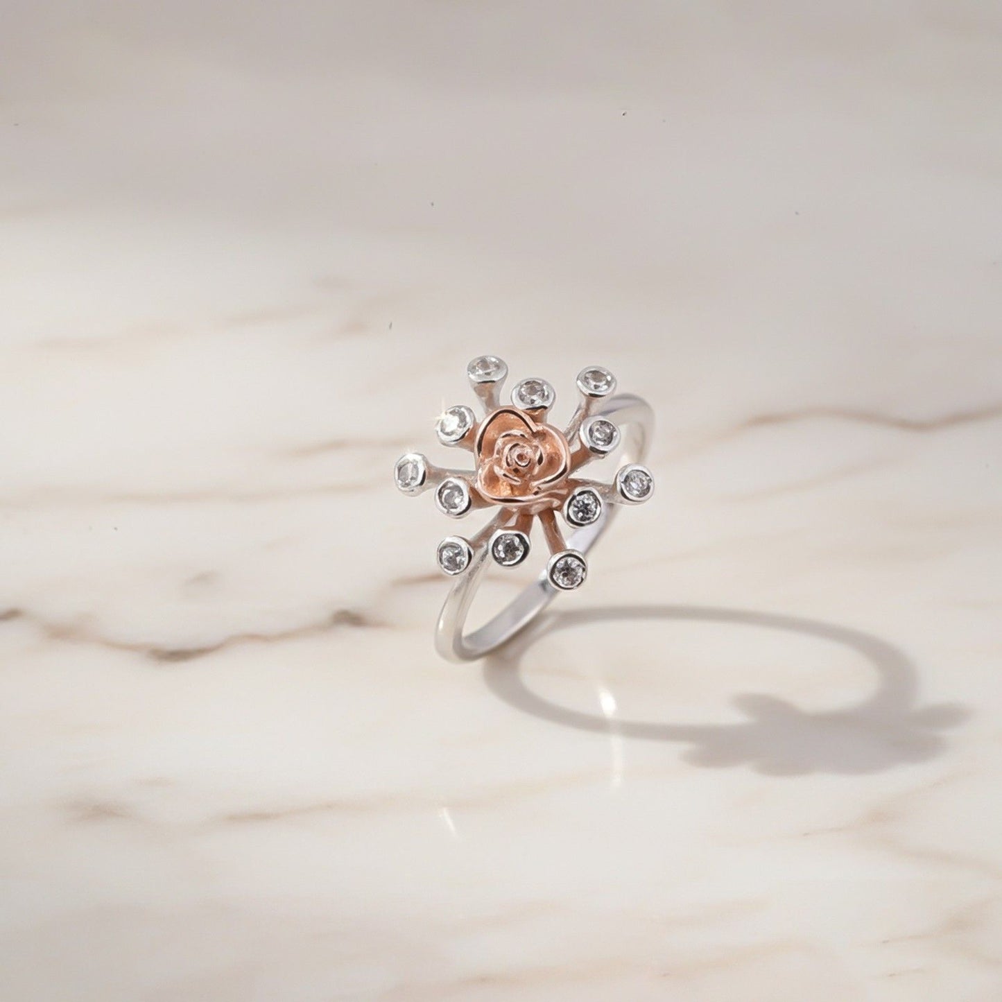 Rose Gold Rose Design Two Tone Ring