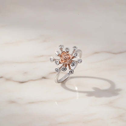Rose Gold Rose Design Two Tone Ring