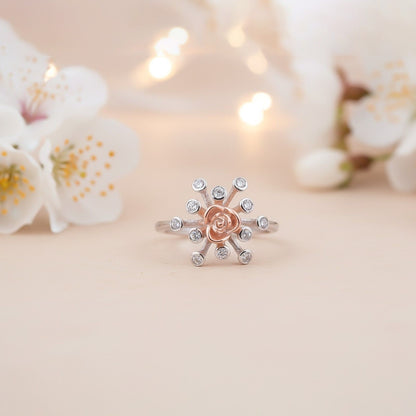 Rose Gold Rose Design Two Tone Ring