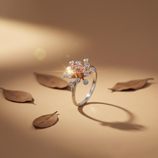 Rose Gold Rose Design Two Tone Ring