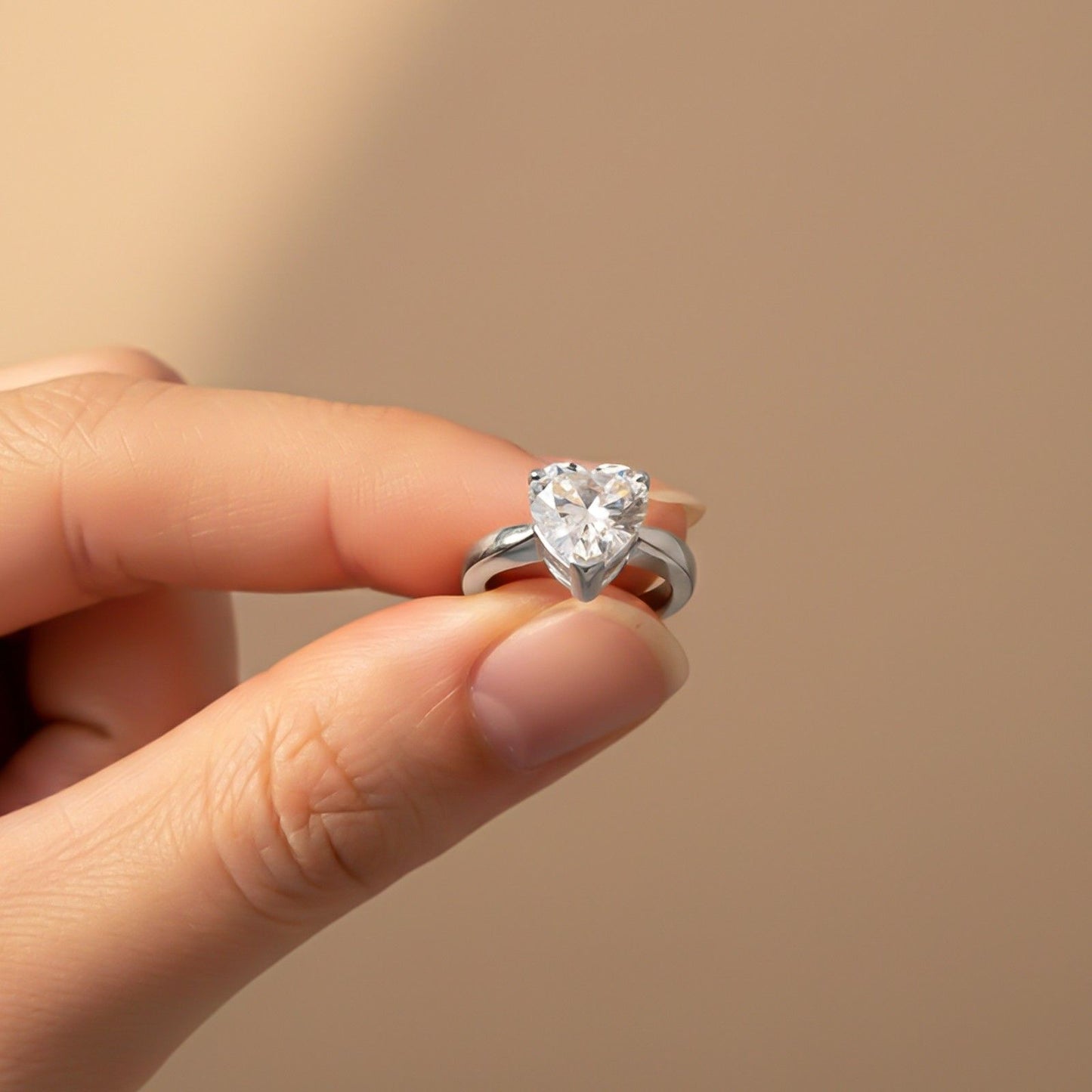 Silver Heart Solitaire Zircon Ring