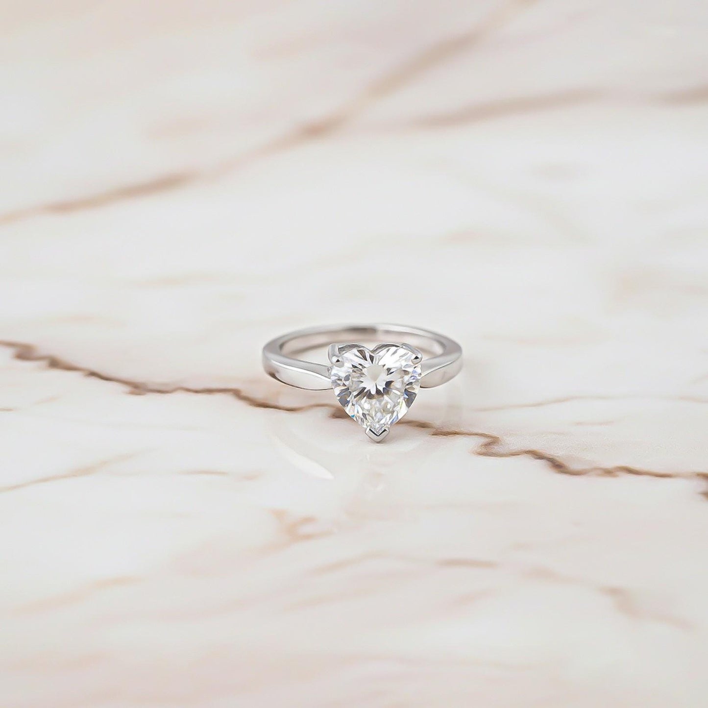 Silver Heart Solitaire Zircon Ring