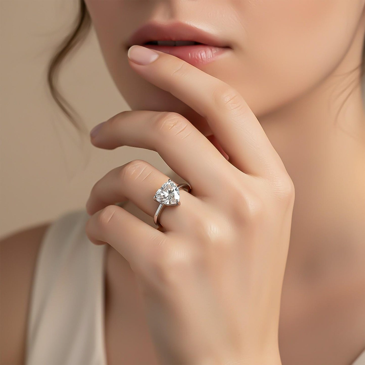 Silver Heart Solitaire Zircon Ring