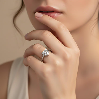 Silver Heart Solitaire Zircon Ring