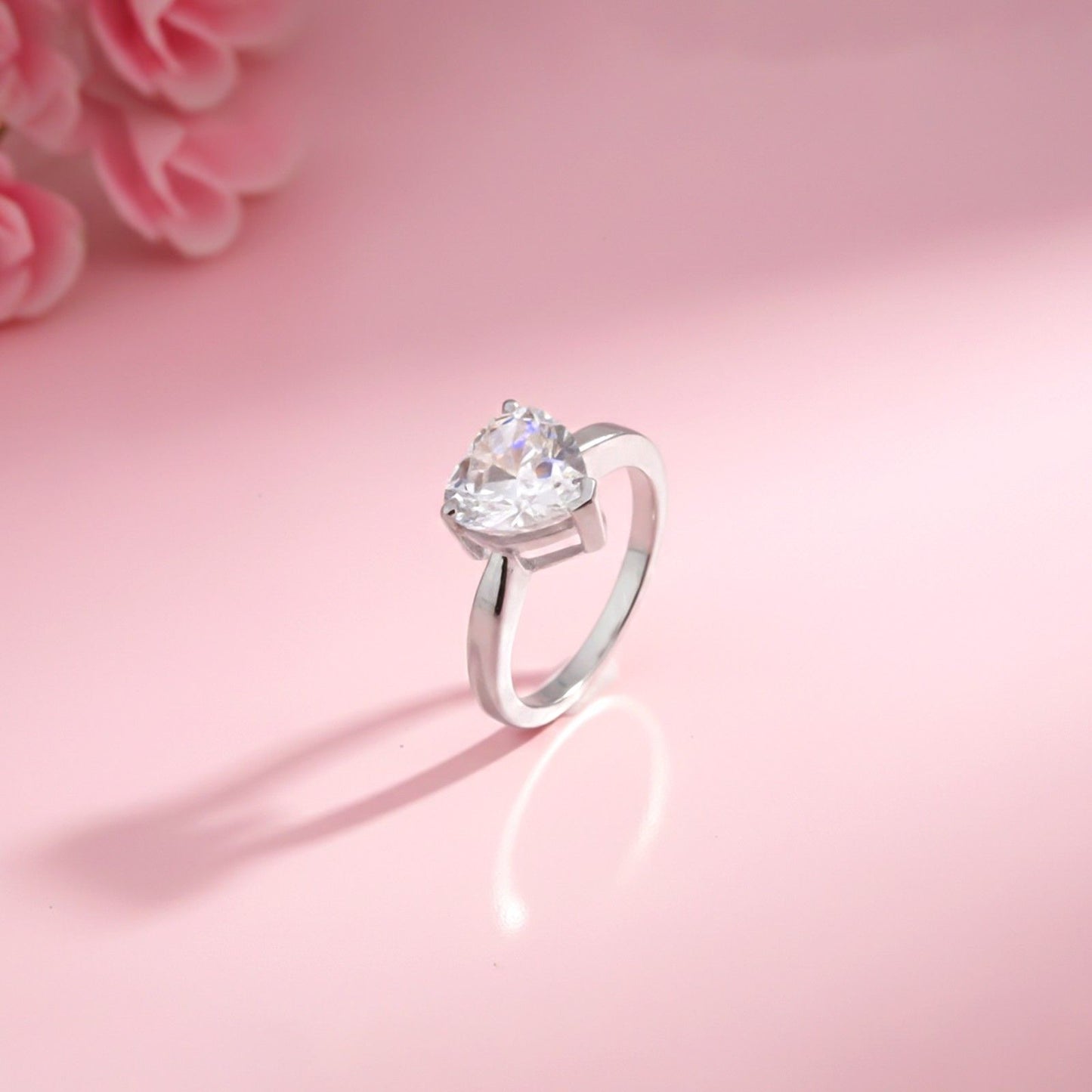 Silver Heart Solitaire Zircon Ring