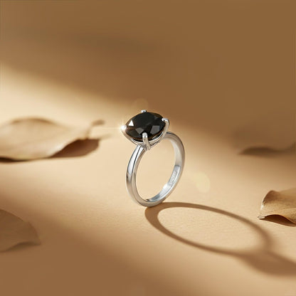 Silver Round Black Diamond Solitaire Ring