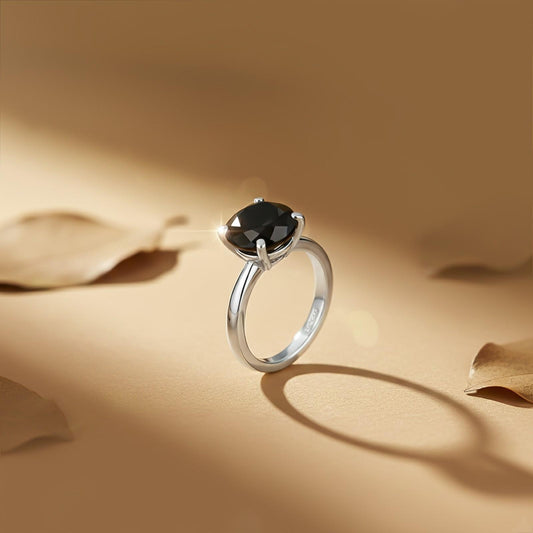Silver Round Black Diamond Solitaire Ring