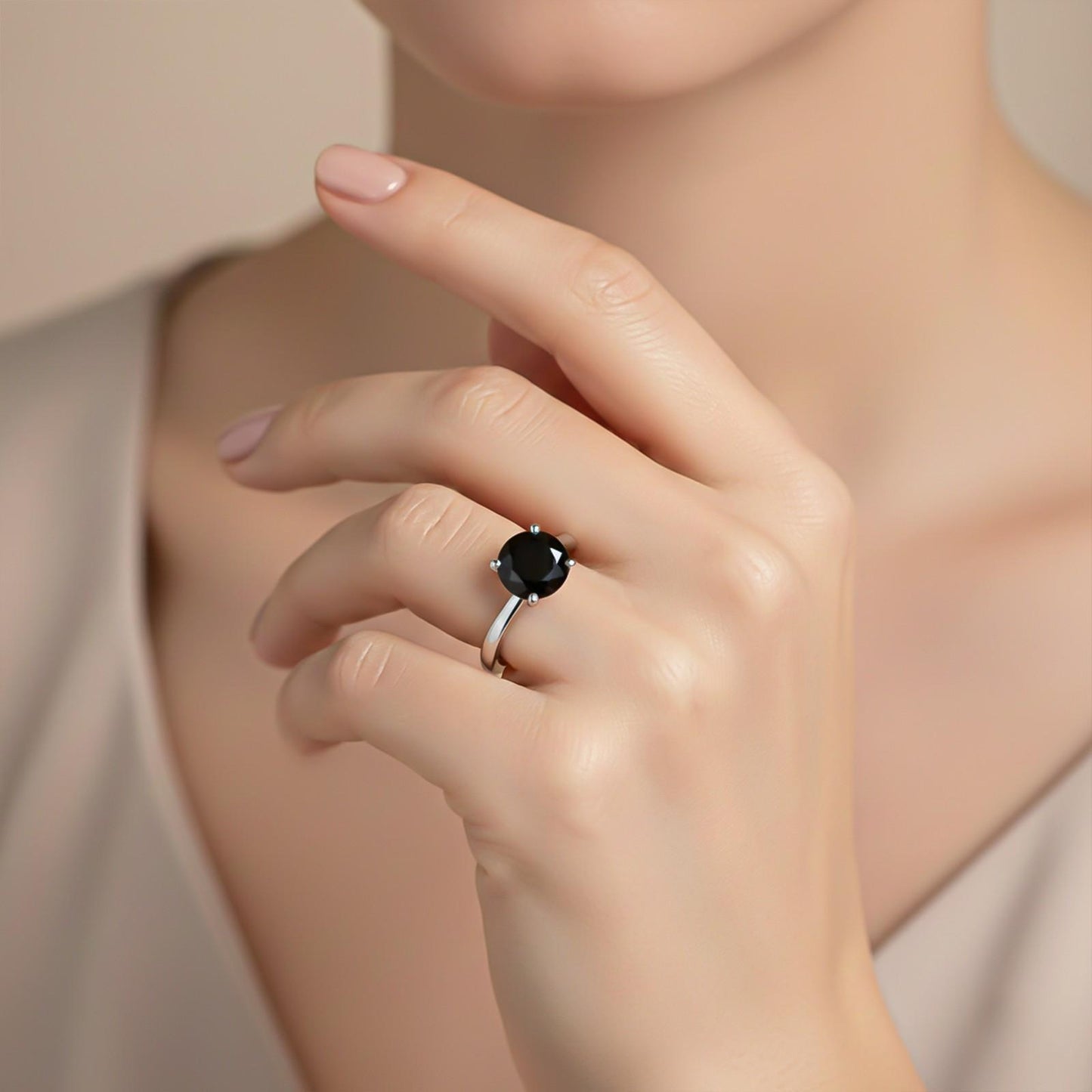 Silver Solitaire Black Diamond Ring