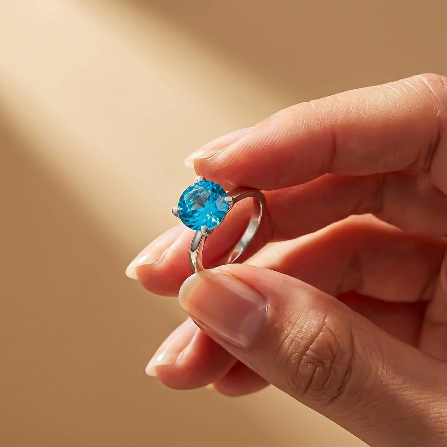 Silver Blue Topaz Diamond Solitaire Ring