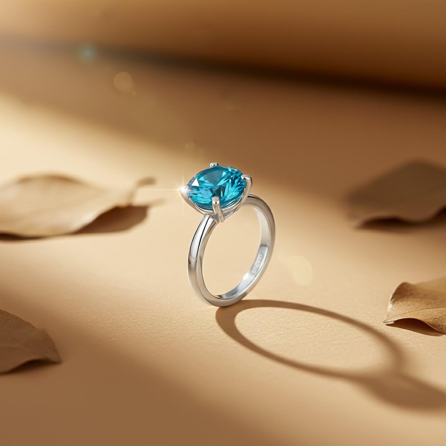 Silver Blue Topaz Diamond Solitaire Ring