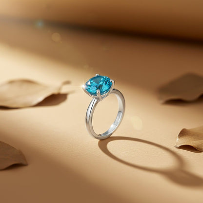 Silver Blue Topaz Diamond Solitaire Ring