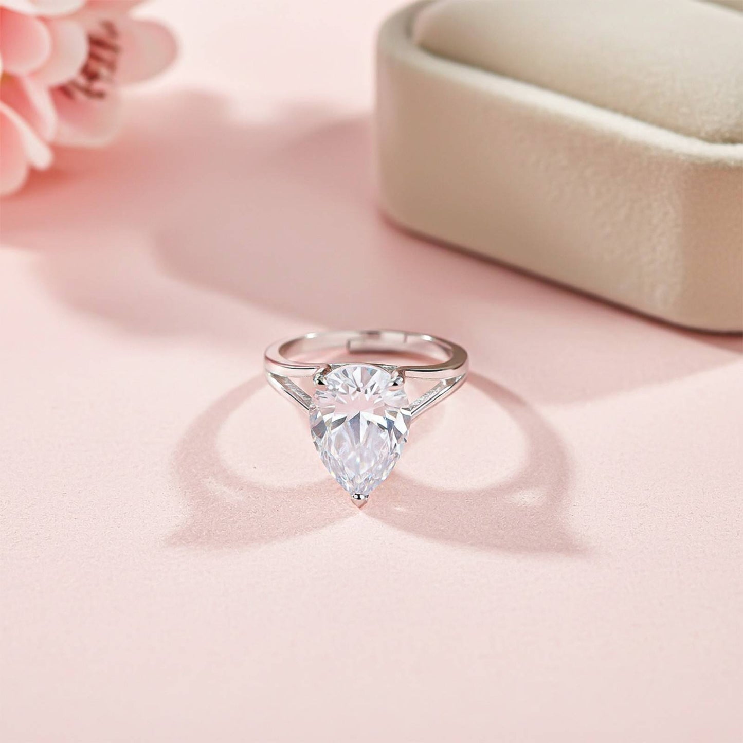 Silver Pear Shank Zircon Ring