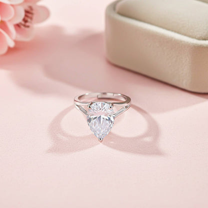 Silver Pear Shank Zircon Ring