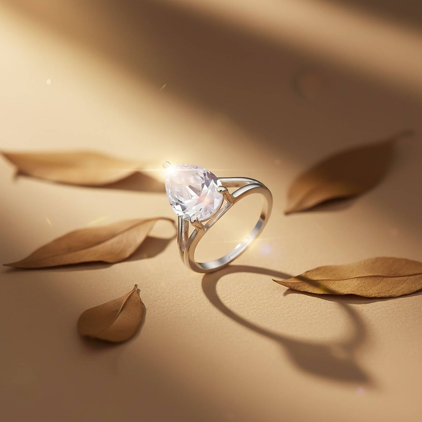 Silver Pear Shank Zircon Ring