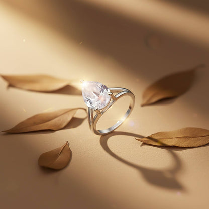 Silver Pear Shank Zircon Ring