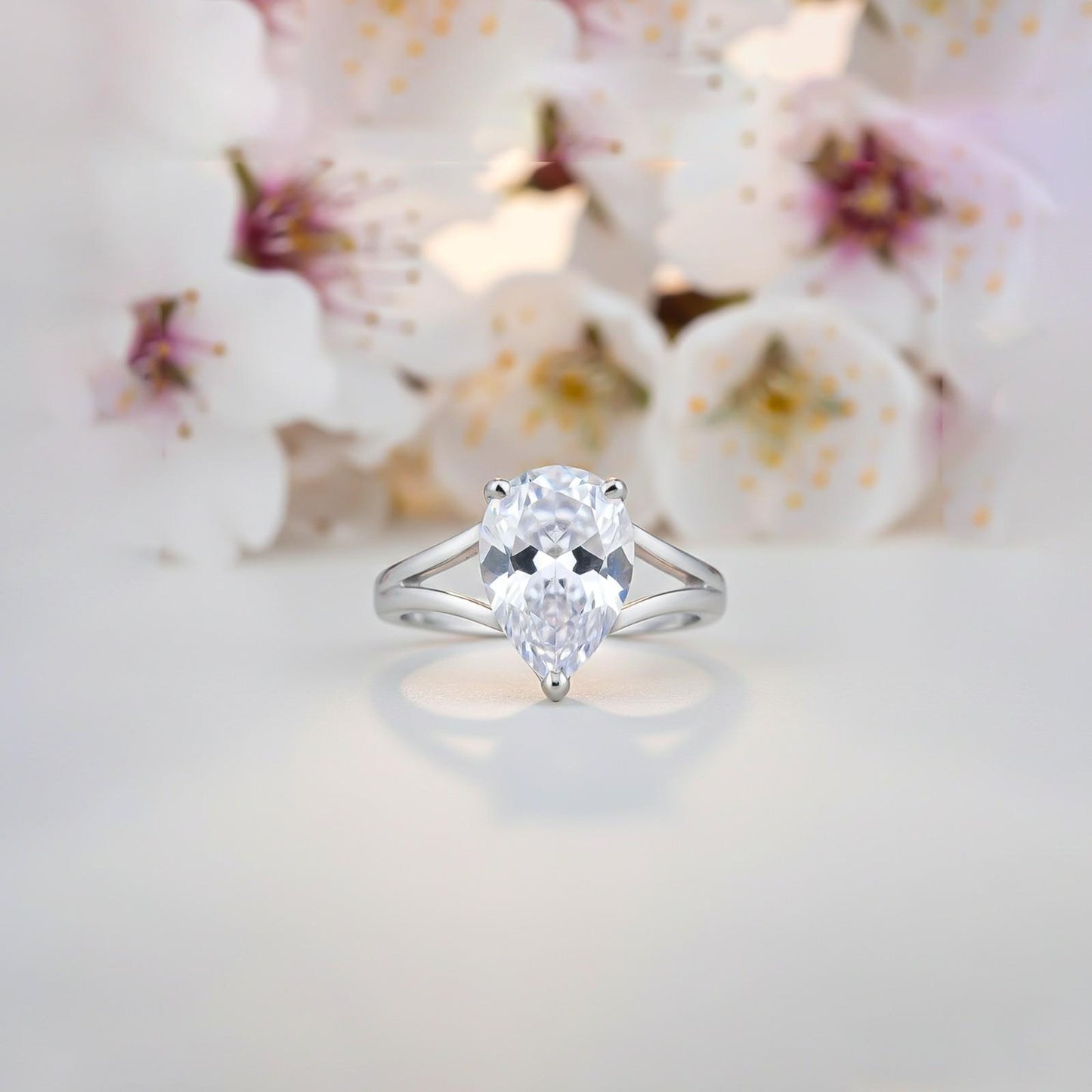 Silver Pear Shank Zircon Ring